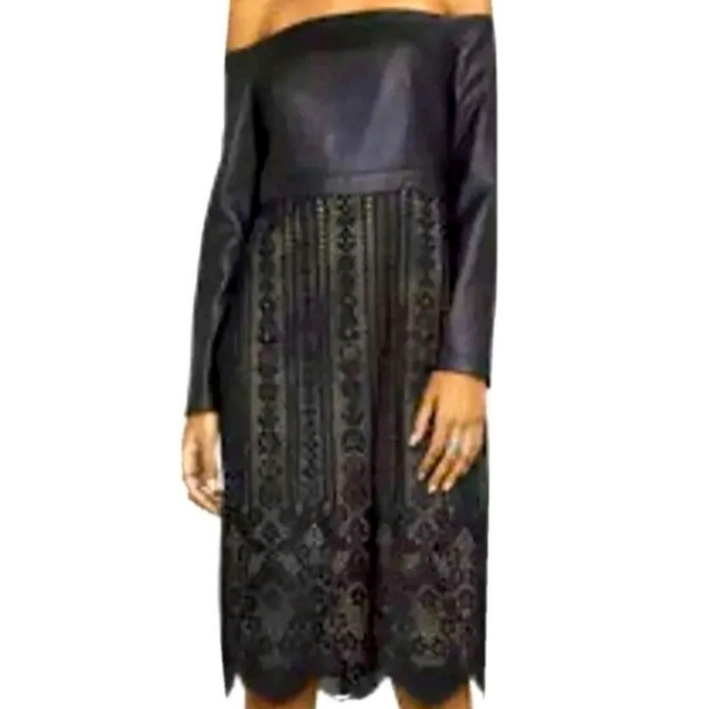 NEW BCBG MAXAZRIA 'NAHARA' Black Leather Look Lace Dress Size 8 approx S… - Picture 1 of 13